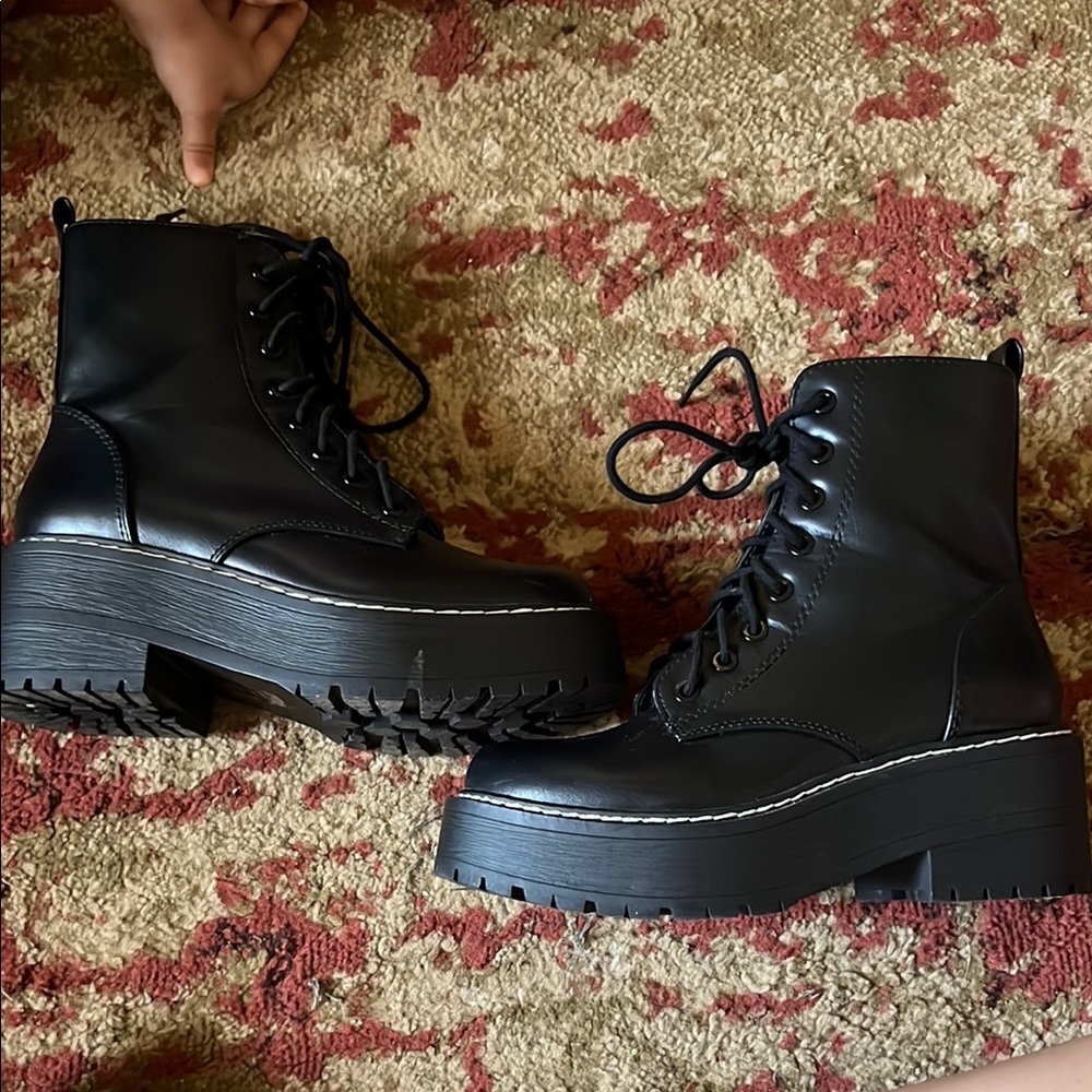 Black Lace-Up Platform Boots